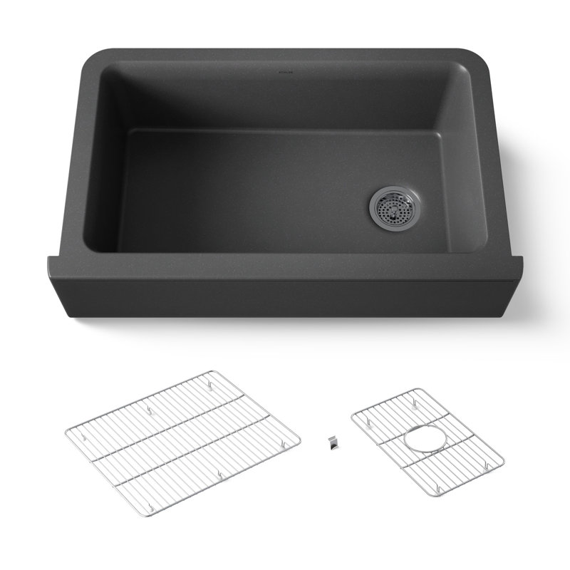 Cairn Undermount Single-Bowl Farmhouse Kitchen Sink, Matte Graphite, Glossy