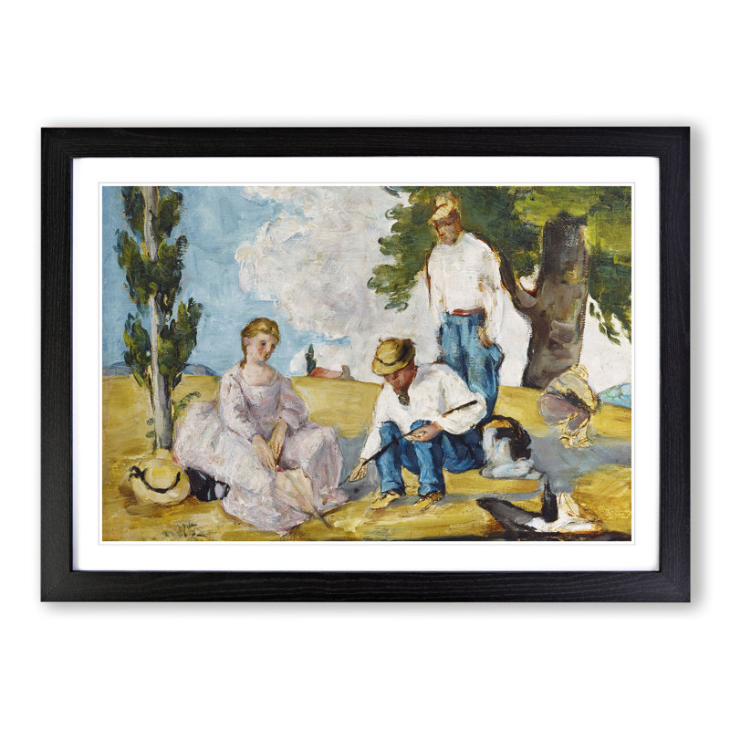 Picnic on a Riverbank by Paul Cezanne - Picture Frame Painting, 27cm H x 36cm W x 2cm D, Black Framed
