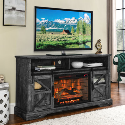 Meuble audio-vidéo avec foyer électrique 60 pouces - finition chêne rustique foncé Flamme multicolore réglable. Convient aux téléviseurs de 70 po ou moins. Chaleur 1500W, 5000Btu / H. Télécommande. Assemblage facile. Double