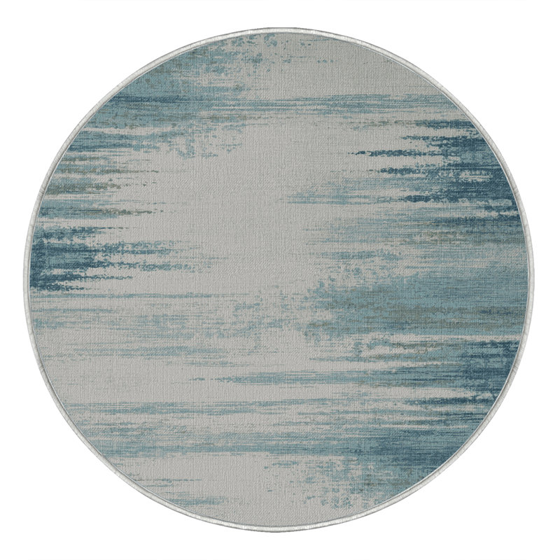 Tapis abstrait vert lavable à la machine, Rond 5 pi