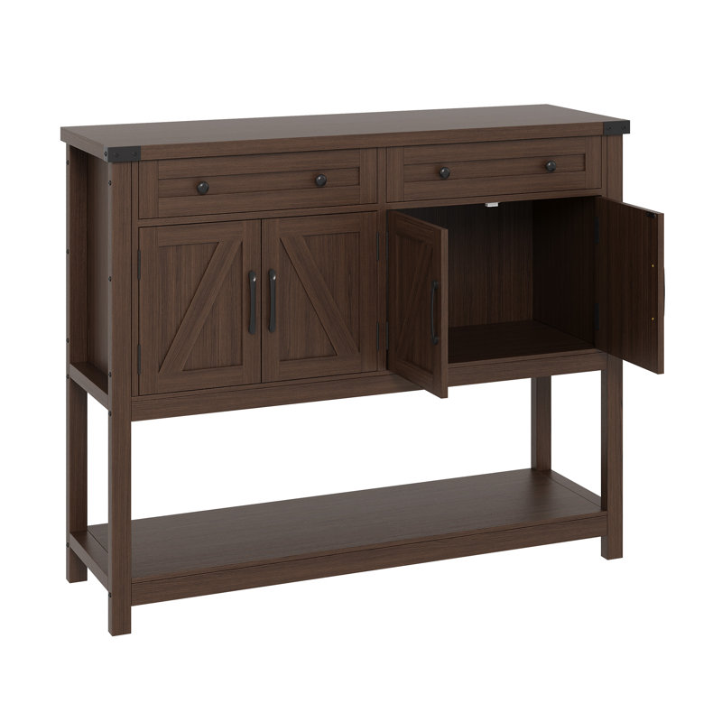 47.2" Farmhouse Buffet Cabinet with 2 Drawers, 4-Door Cabinets and Open Shelf, Console Table, Coffee Bar, Narrow Sideboard for Kitchen, Hallway, or Living Room