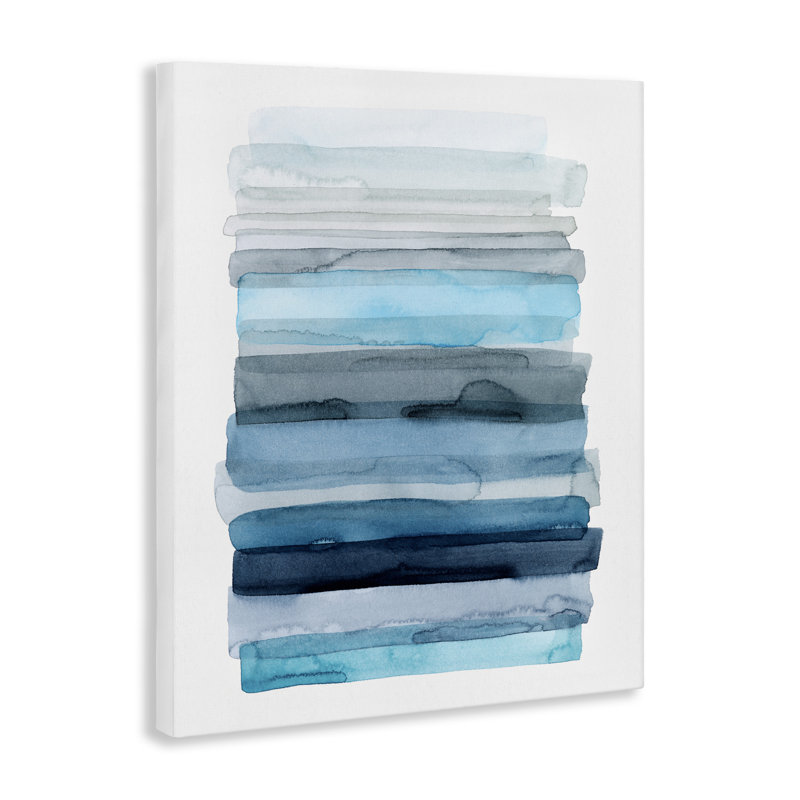 «Water Inspired Blue Gray Ombre Abstract Lines», art mural sur toile par Grace Popp, H 20 po x l 16 po