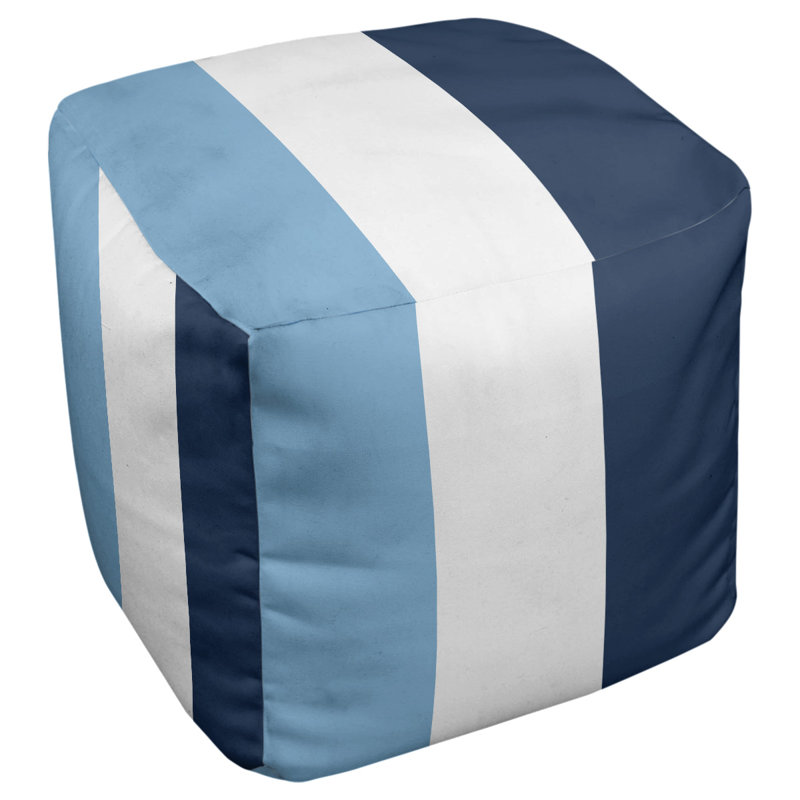 Repose-pieds cube à rayures north caroline, Bleu bébé / blanc / bleu marine