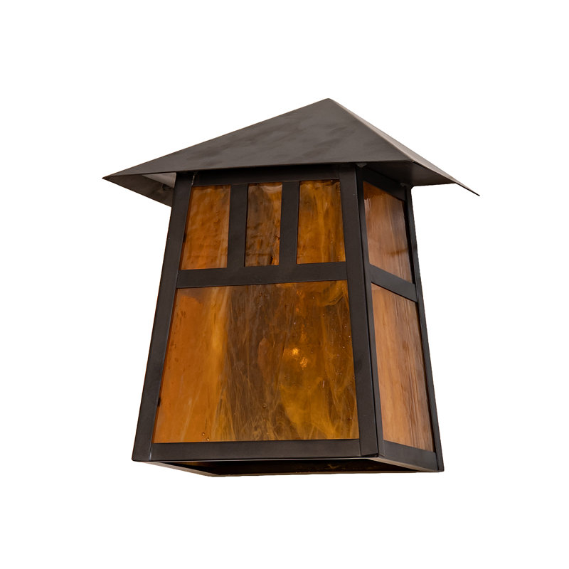 1 - Light Sconce, 10.75" H x 9" W x 5.5" D, Orange / Craftsman Brown