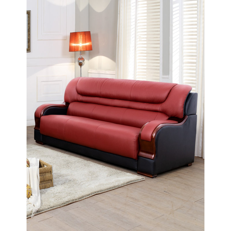 Nerisse 77" Genuine Leather Living Room Sofa, Red Genuine Leather