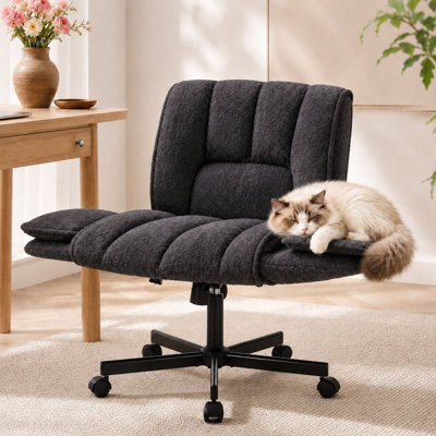 Modern Chenille Ergonomic Office Chair with Adjustable Lumbar Support, 360° Swivel, Folding Armrests