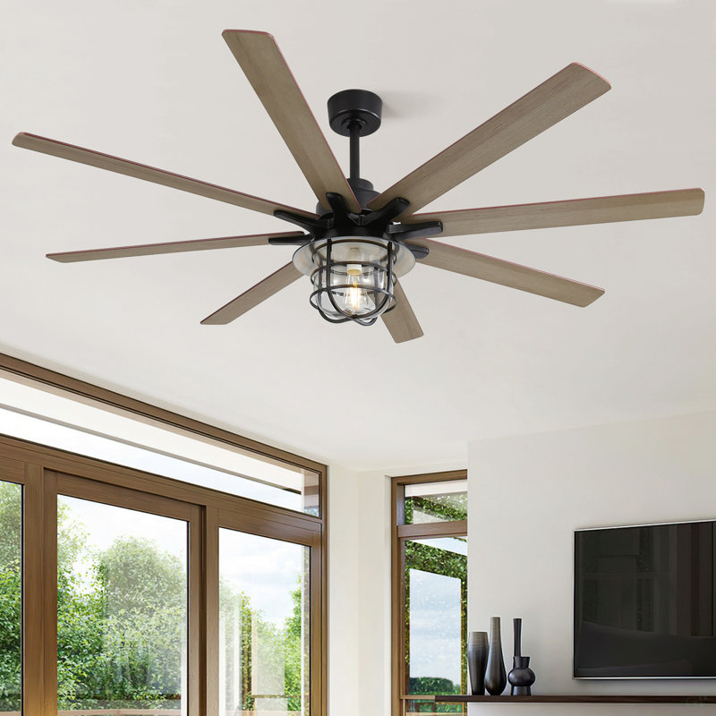 Ventilateur de plafond moderne de 66 pouces avec moteur à courant continu réversible à 6 vitesses et 8 pales avec lumière