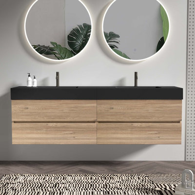 Meuble-lavabo mural 72 po (36 po * 2) avec lavabo à quartz et tiroirs, KD