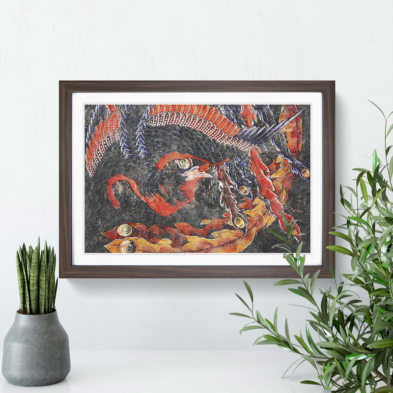 Phoenix by Katsushika Hokusai - Picture Frame Painting Print, Walnut Framed, 36cm H x 48cm W x 2cm D