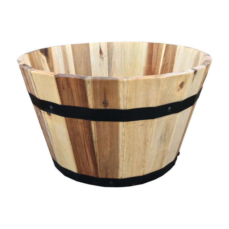 Kavan Wood Barrel Planter, 7.05" H x 11.20" W x 11.20" D
