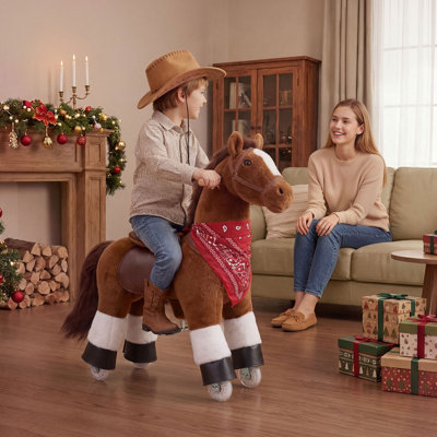 Rouler à cheval, jouets pour poneys pour enfants, aucune batterie requise, roues lisses avec anneau d'arrêt anti-roulis, siège surélevé amélioré, poignées, pédales, capacité de charge maximale de 110 lb pour les enfants de 3 à 8 ans