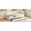 Lit de jour simple en L en velours côtelé, structure de lit tapissier avec 2 tiroirs de rangement, beige-1365723513