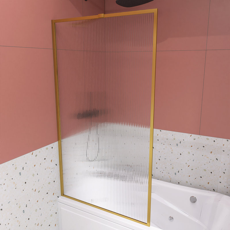 Porte de baignoire à cadre fixe avec verre cannelé l 33 po x H 58 po, Or