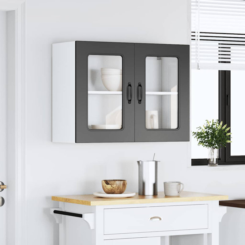 Kitchen Wall Cabinet With Glass Door Kalmar Engineered Wood, Black, 60cm H x 80cm W x 31cm D