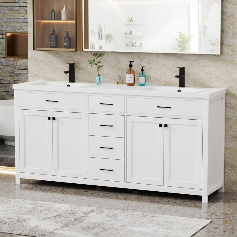 Manrique 72" Spacious Double Sink Bathroom Vanity With Integrated Sink Top, Faucet,Drain, Assembly Required, White