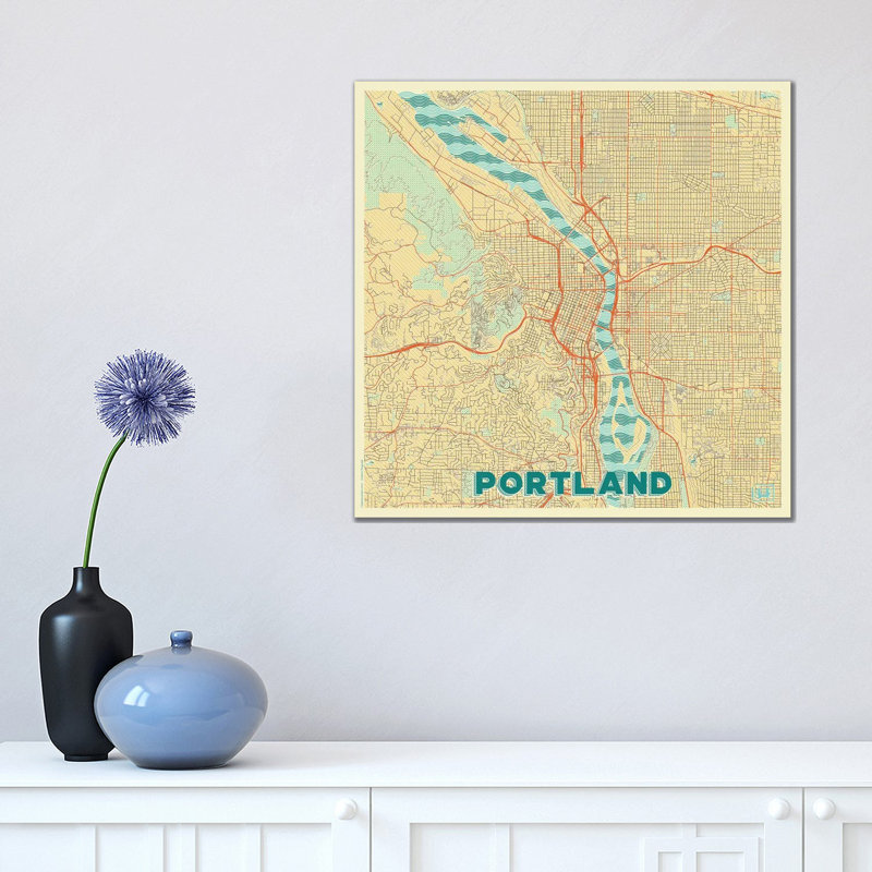 Portland Retro Urban Blueprint Map by Hubert Roguski - Wrapped Canvas Print, 45.72 cm H x 45.72 cm W x 1.91 cm D