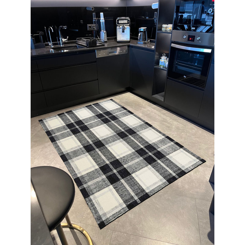 Tapis tissé à carreaux noir et blanc, Rectangle 3 pi 9,81 po x 4 pi 11,06 po