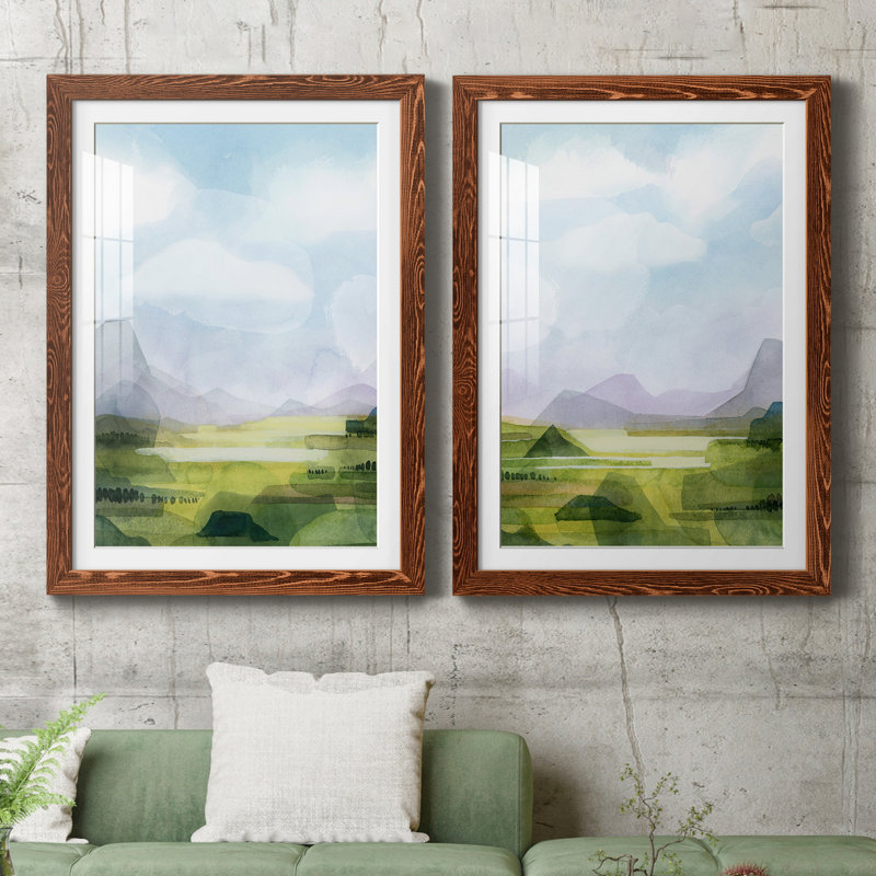Verdant Vale I - ensemble de 2 reproductions d'art sur papier encadré, Papier avec cadre érable
