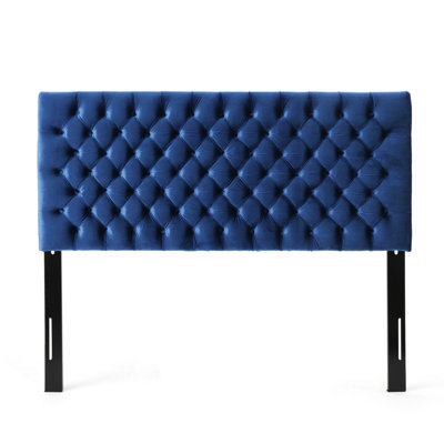 Queen Size Headboard In Navy Blue Velvet, Contemporary Style, Button Diamond Stitch Upholstery, Adjustable, Marvelous Velvet Headboard, Design, Adjustable For Bed, Stitch,