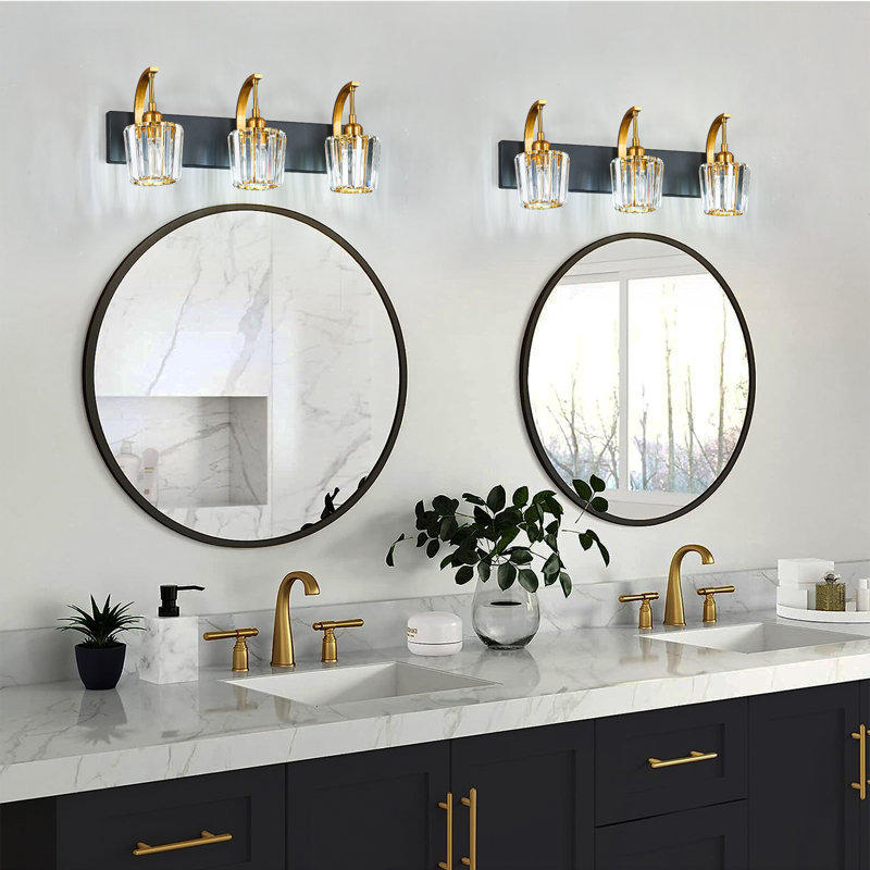 Modern Crystal Vanity Light Dimmable Wall Sconce for Dressing table Bathroom (3-Light), Matte Black/Gold