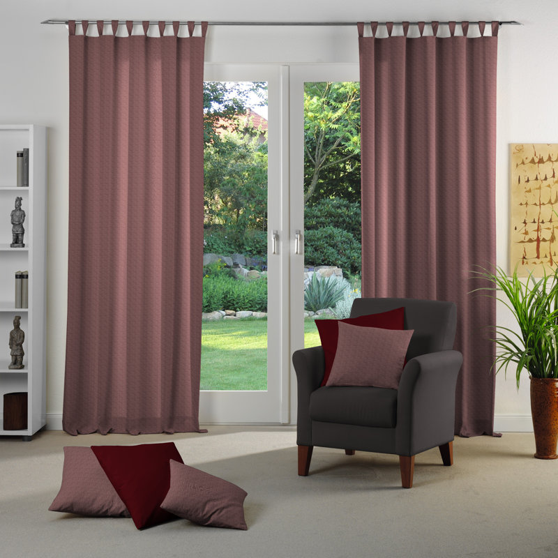 Uni Collection Light 100% Cotton Opaque Tab Top Single Curtain Panel, 142cm wide x 385cm high, Cherry
