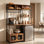 Étagère de boulanger en MDF et acier avec armoire de rangement, étagère de cuisine compacte, support à micro-ondes de style industriel avec tablettes, rétro