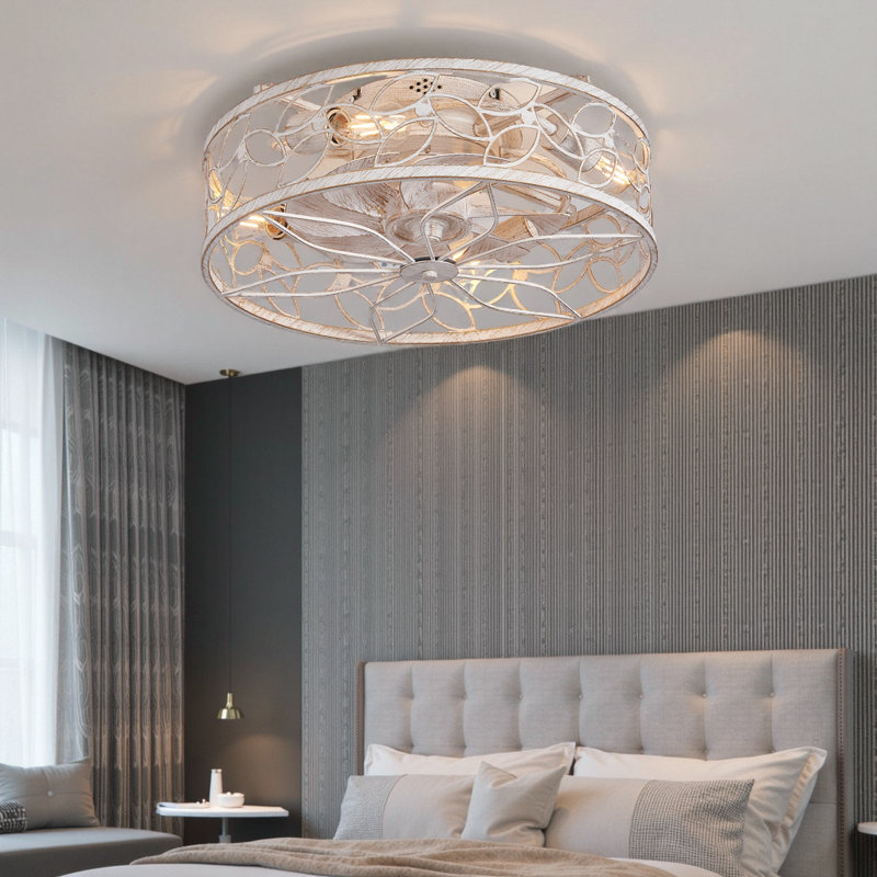 Ventilateur de plafond en cage 18 "rétro avec éclairage à DEL intégré - Fonctionnement ultra silencieux et télécommande - Style industriel pour les petits espaces (ampoule non incluse)