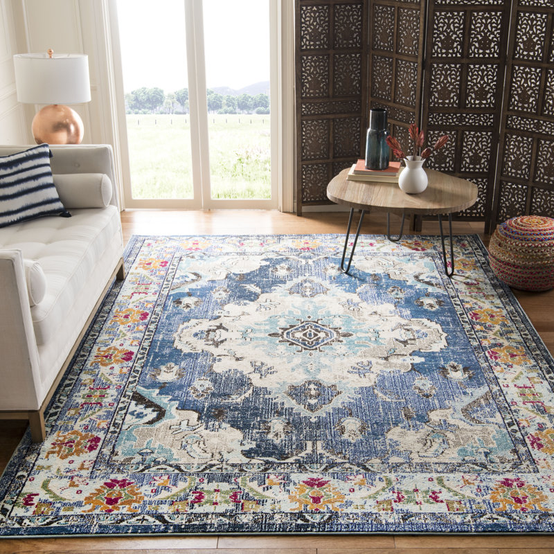 Almyra Oriental Area Rug, Rectangle 12' x 18', Navy/Light Blue