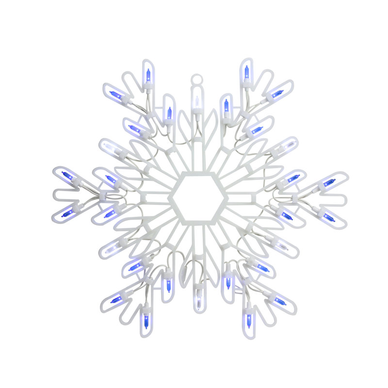 Décoration de fenêtre de Noël en forme de flocon de neige de 16 po blanc et bleu avec lumières DEL