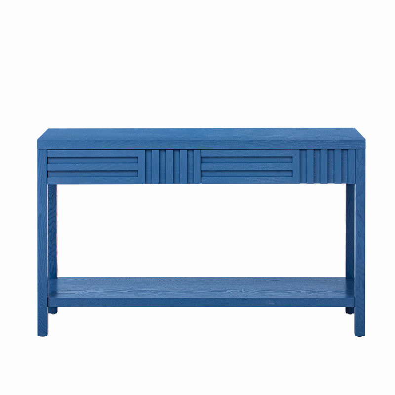 2-Drawers Storage Chest with Open Shelves, Navy Blue
