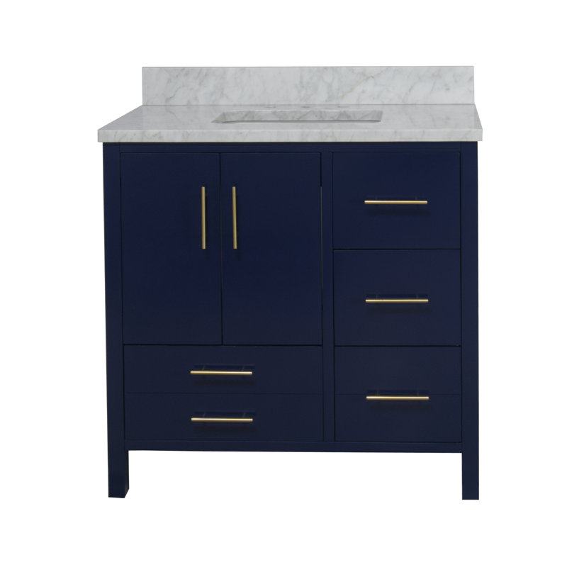 Kiara 36'' Single Bathroom Vanity with Top, Royal Blue, Carrara Marble