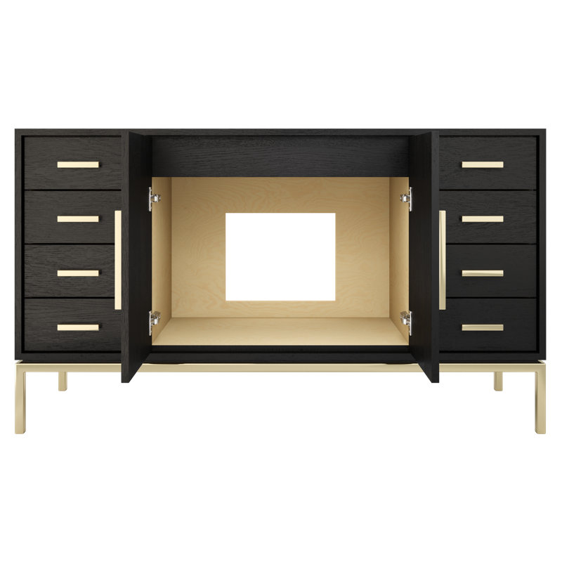 Rift White Oak Single Extra Wide Bath Vanity, 60", Classic Black, Satin Gold