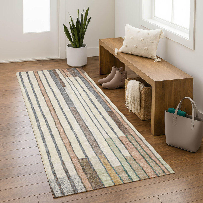 Premium Machine Washable Mayfield AMF2189 geometric Rug, 2'3" x 7'6" Runner, Brown