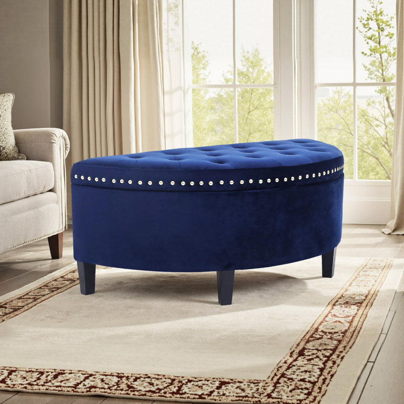 Banc de rangement rembourré Roxann, Velours bleu royal