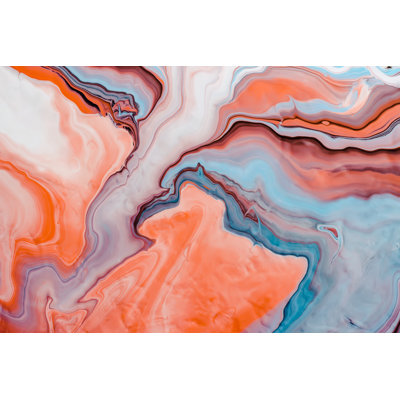 Coral And Blue Waves - Wrapped Canvas Painting