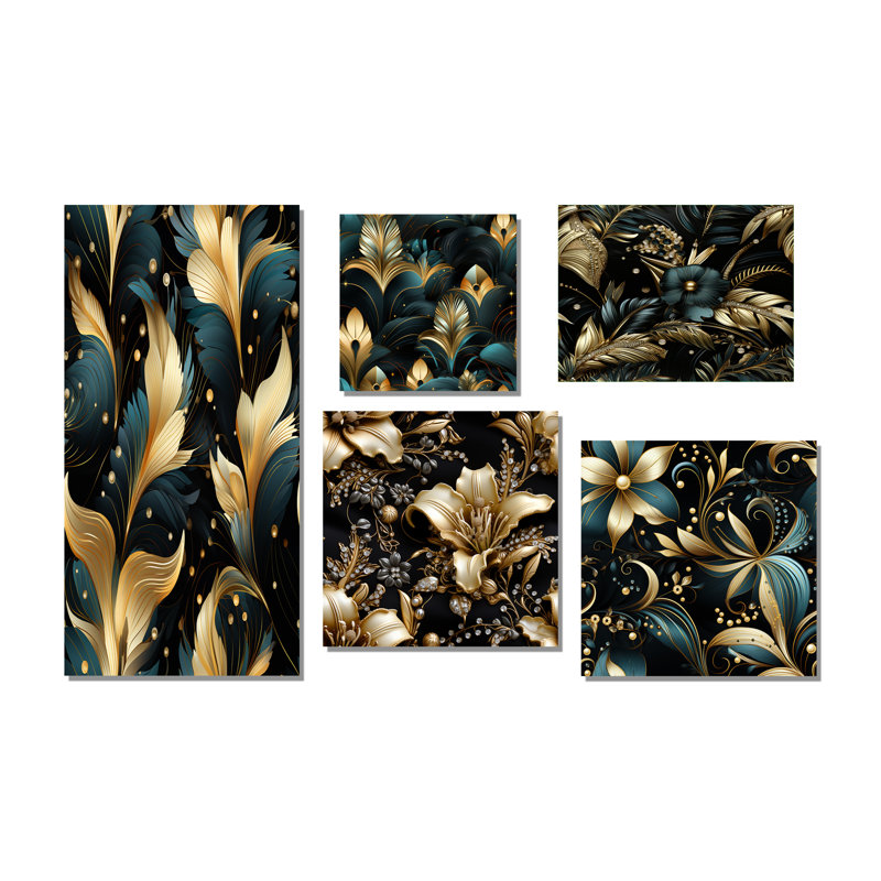 Katherina - ensemble de 5 reproductions d'art sur toile florales, Toile tendue