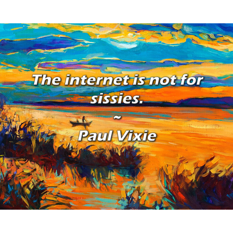 Citation artistique «Internet is not for sissies». Toile tendue par Paul Vixie Gallery, H 24 po x l 17 po