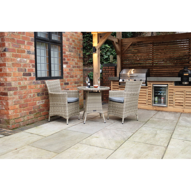 WENTWORTH 2 Seater Round Carver Bistro Set (1 x 70cm Round Table & 2 x Chairs inc Cushions), Cream