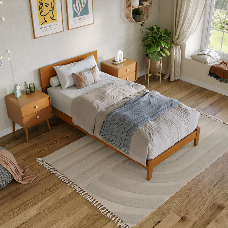 Lit plateforme en bois massif Orlando, Simple très long, Light Toffee
