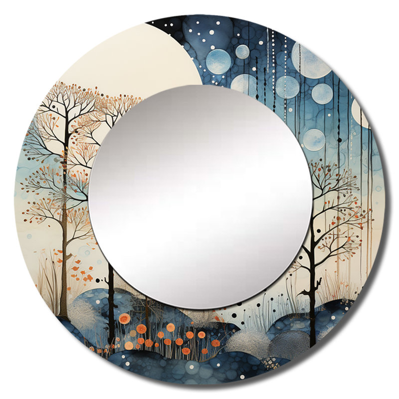 «Japon Art Blue Serene Zen Minamlism Landscape III - Japon Art grand miroir, décor de miroir mural unique rond global, impression sur métal