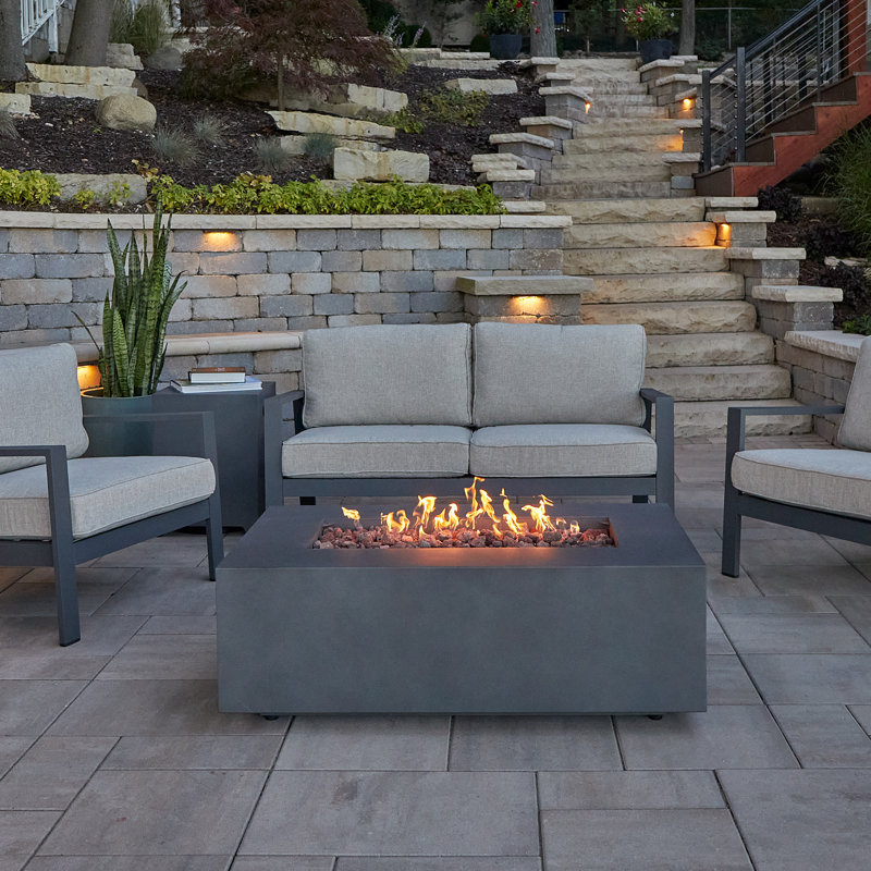 AEGEAN Propane / Natural Gas Outdoor Fire Pit Table, Weathered Slate, 14.5" H x 41.75" W x 26" D