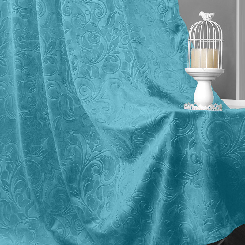 Luxury Dutch Velvet Blackout Curtains Floral Damask Pattern Thermal Isolate Light Heat Blocking Drapes, 52" W x 84" L, Blue