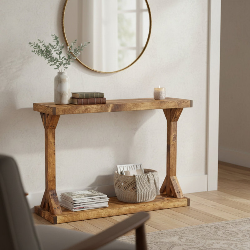Merlino Console Table, 29" H x 35.5" W x 10.75" D, Golden Oak