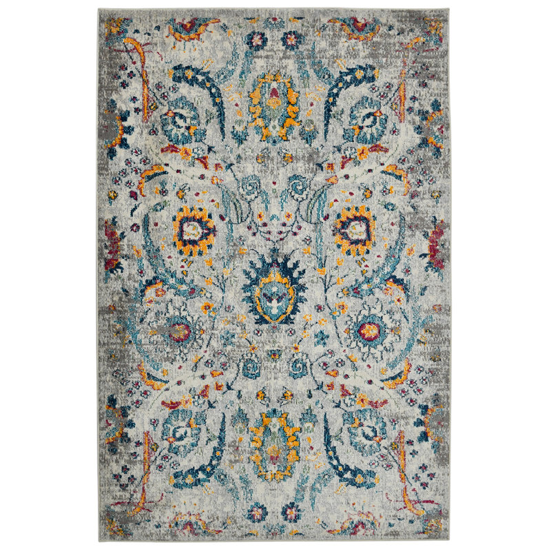 Campbell Transitional Durable Performance Orange/Blue Area Rug, Rectangle 3'3" x 5'