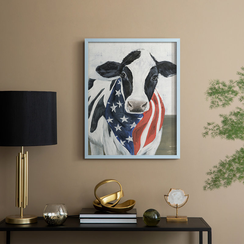 «American Cow II», reproduction encadrée - bois massif, Bleu, H 11 po x l 9 po