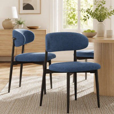 Dining Chairs Set of 2, Metal Kitchen Chairs with Modern Linen Fabric Upholstered for Dining Room