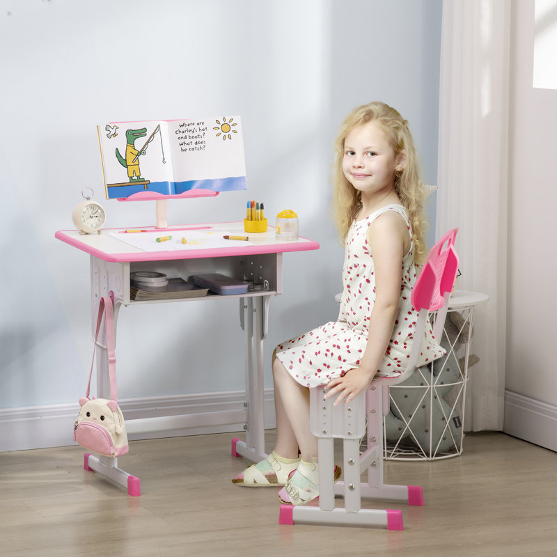 Diuri Kids 2 Piece Rectangular Desk Or Activity Chair and Chair Set, Pink