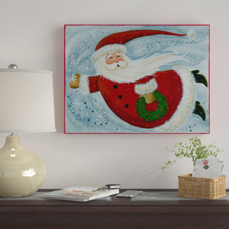 « père noël avec couronne », art sur toile, H 14 po x l 19 po x P 2 po