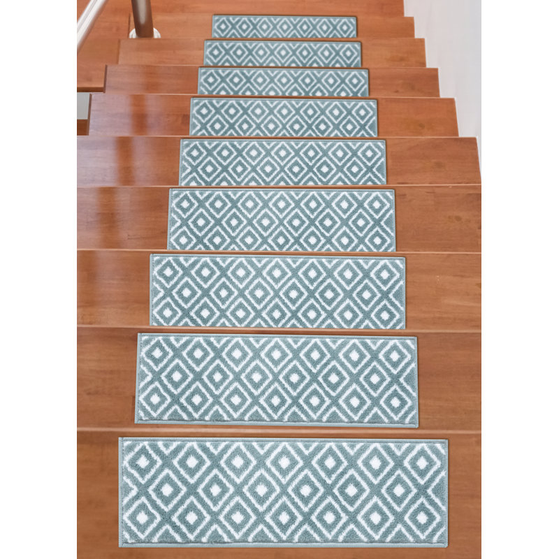 Tapis d'escalier Santana, Bleu sarcelle / ivoire