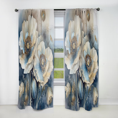 Mays Blue Poppy Serenity I - Traditional Velvet Curtain - Room Darkening - 1 Panel